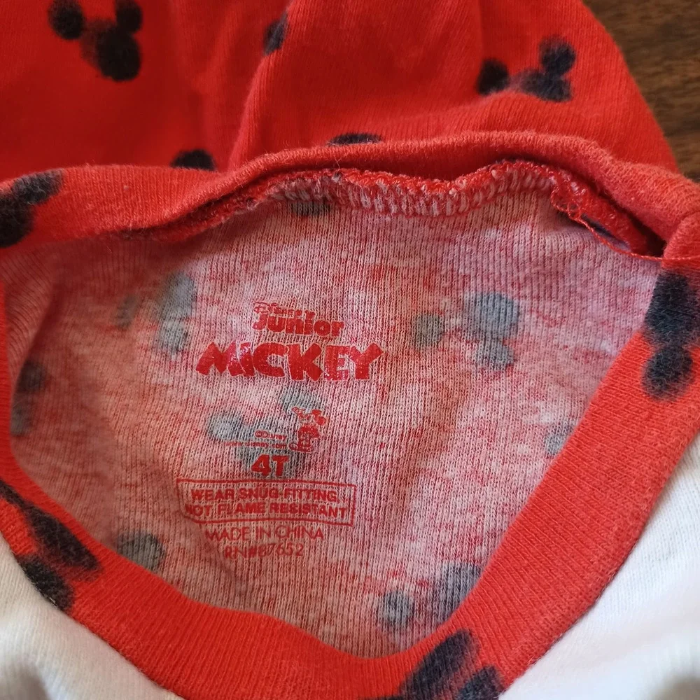 Disney Pajama Set Girls 4T Red Mickey Mouse Long Sleeve Snug Fit PJs Cartoon